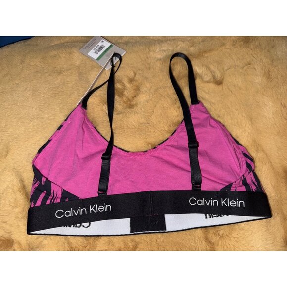 Calvin Klein Women's 1996 Unlined Bralette, Palace Pink Tiger Print, Size L, NWT - Picture 3 of 4
